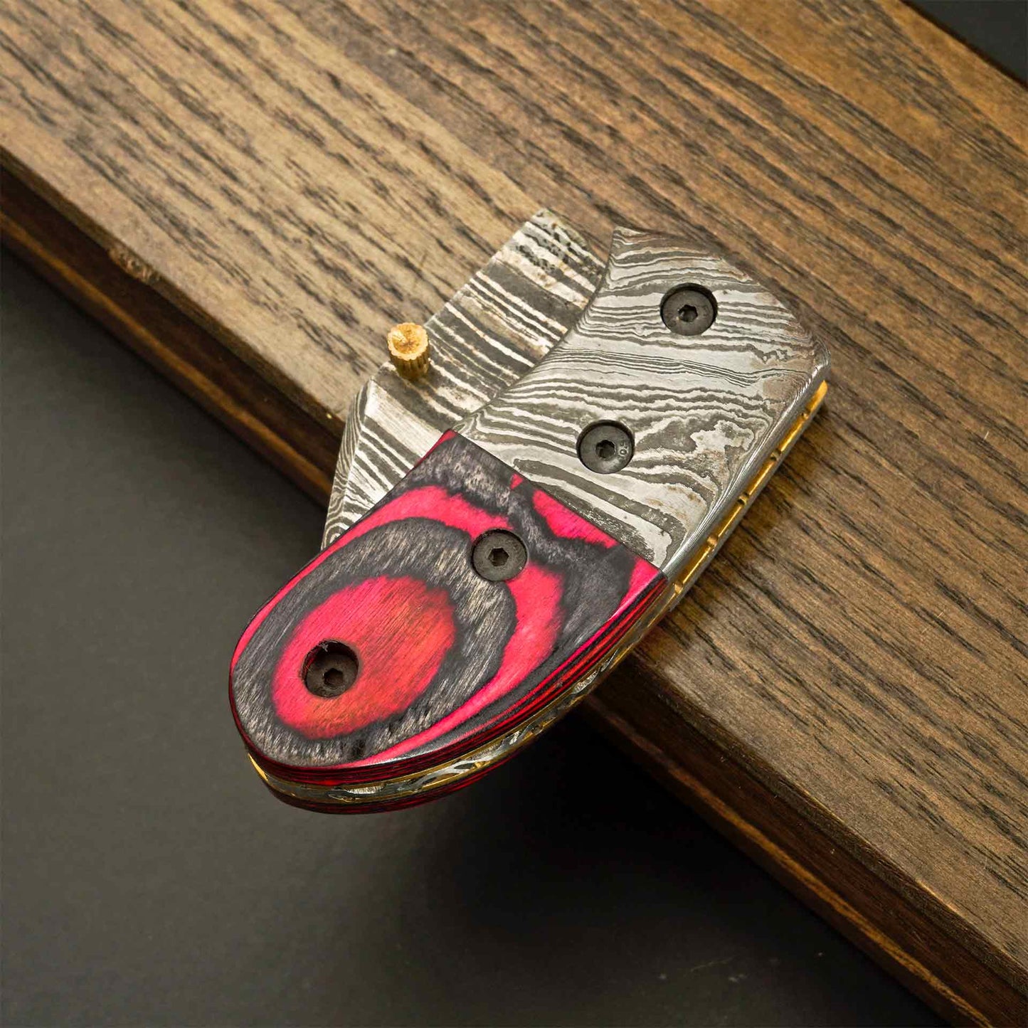 4.4"Damascus Steel Folding Pocket Knife with Rosewood Handle