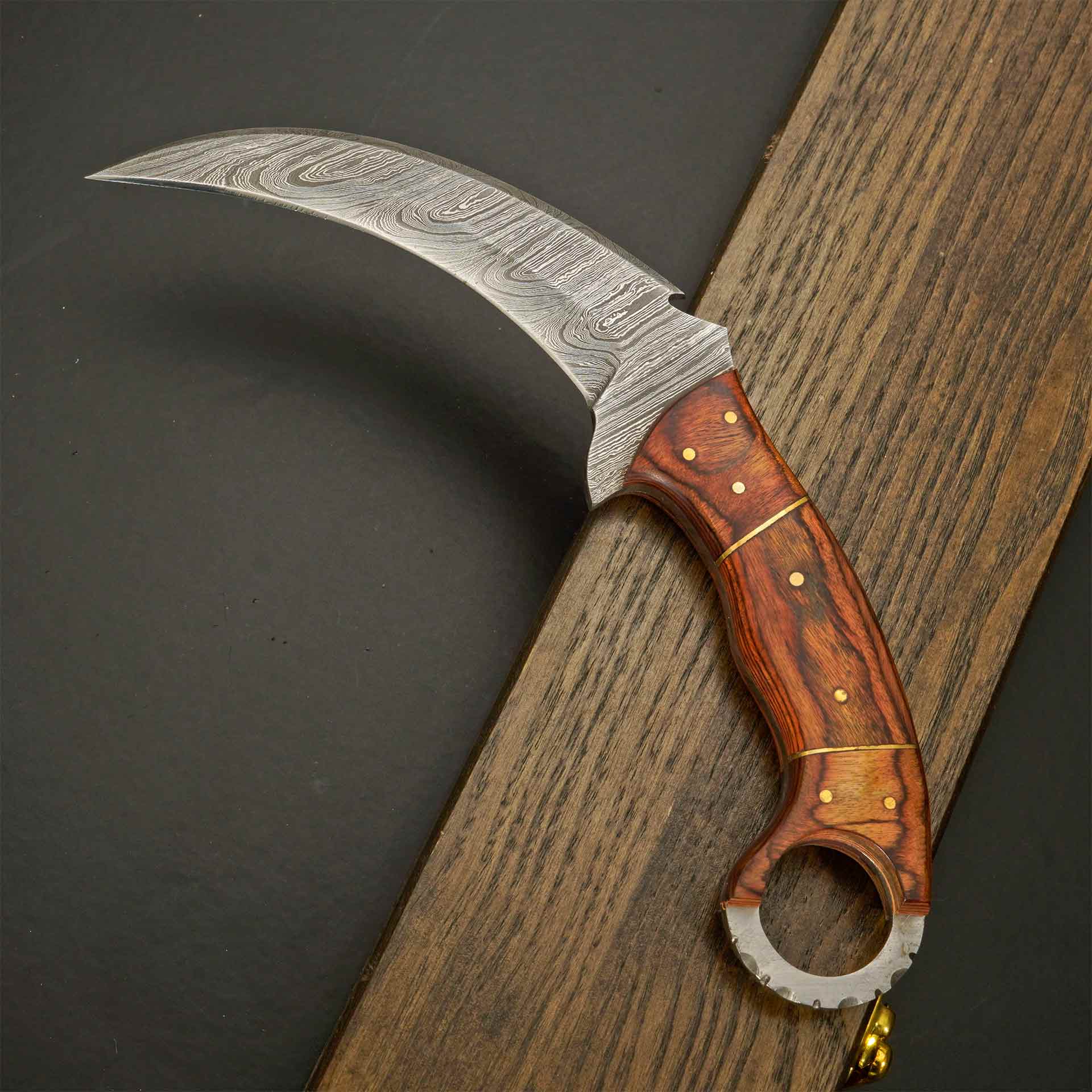  The Claw – 8.5″ Damascus Claw Knife with Tali Wood Handle