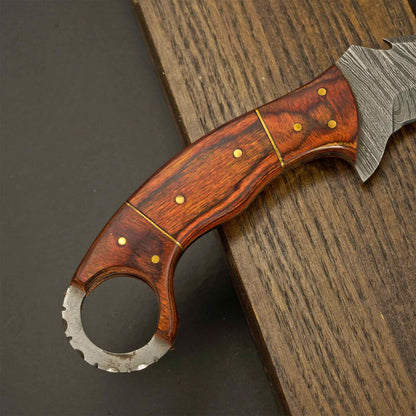  The Claw – 8.5″ Damascus Claw Knife with Tali Wood Handle
