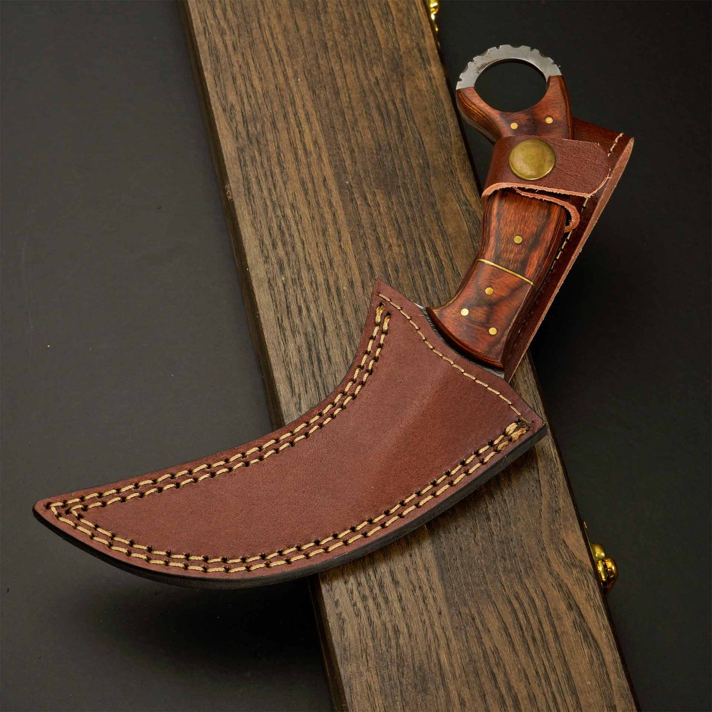  The Claw – 8.5″ Damascus Claw Knife with Tali Wood Handle