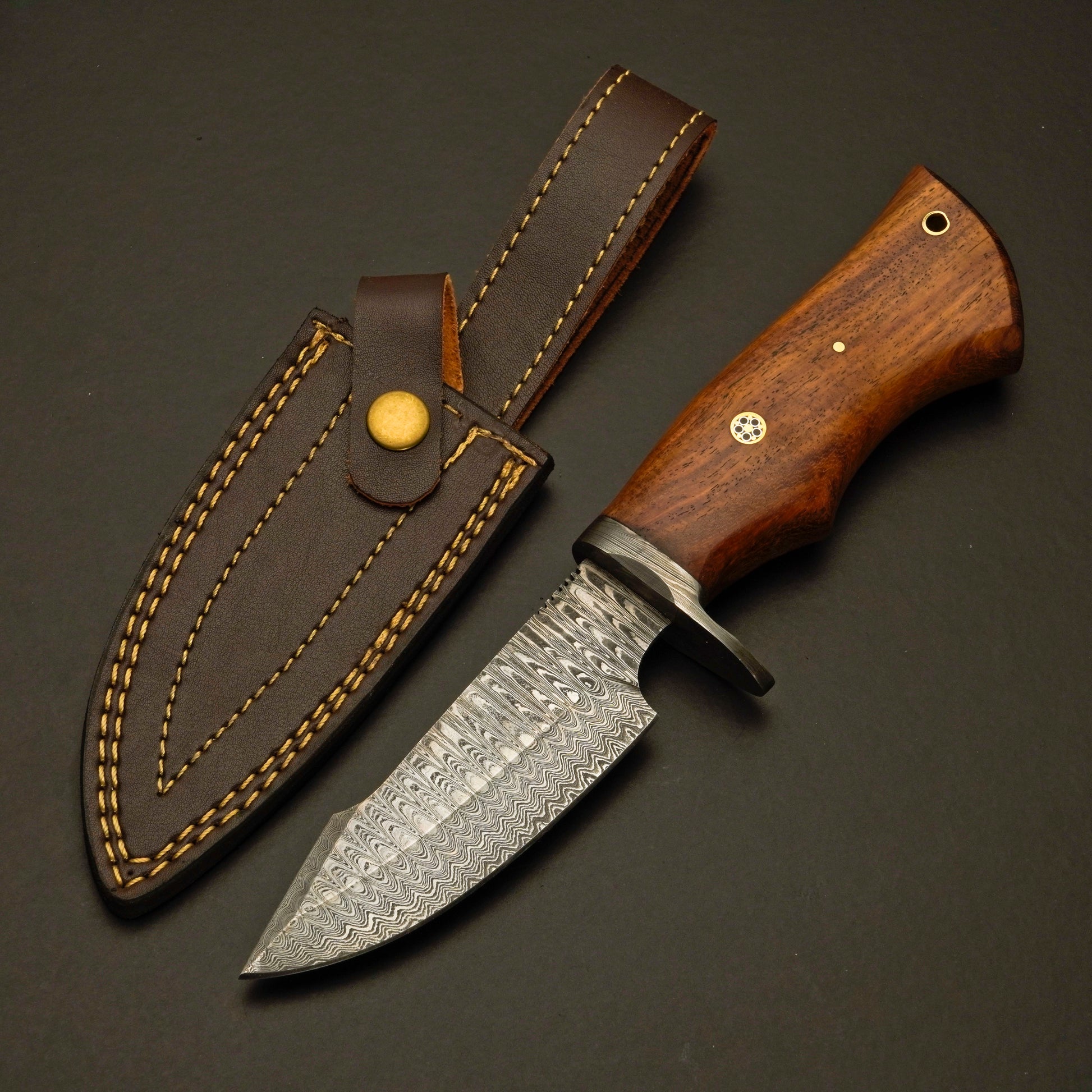 Damascus Hunting & Camping Knife with Elegant Rosewood Handle - Wildland Blades