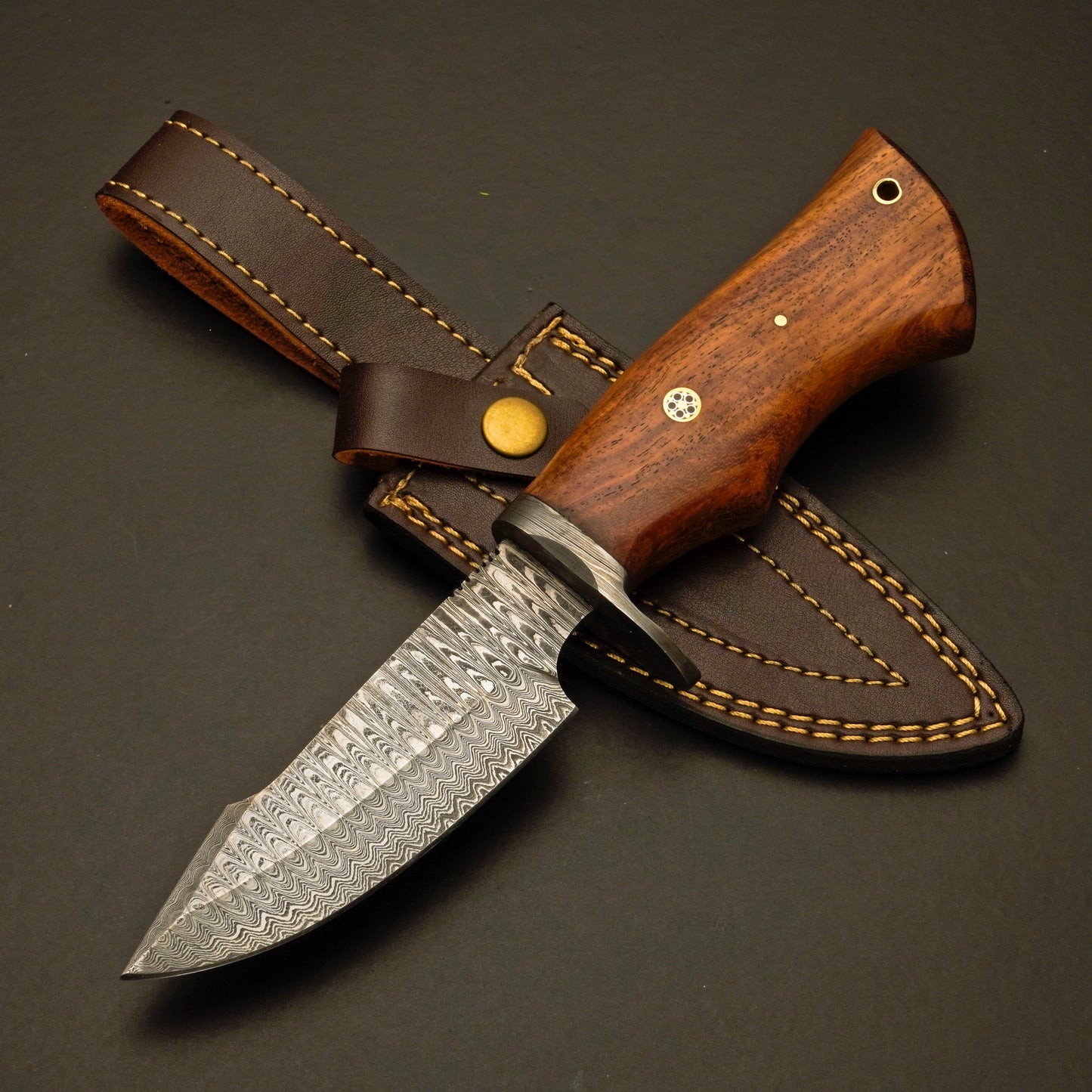 Damascus Hunting & Camping Knife with Elegant Rosewood Handle - Wildland Blades