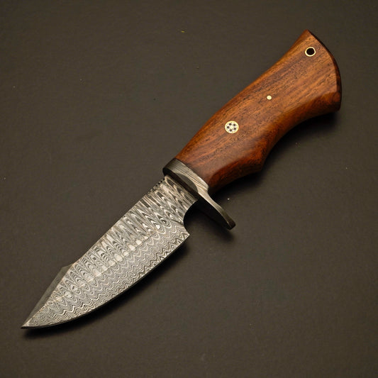 Damascus Hunting & Camping Knife with Elegant Rosewood Handle - Wildland Blades