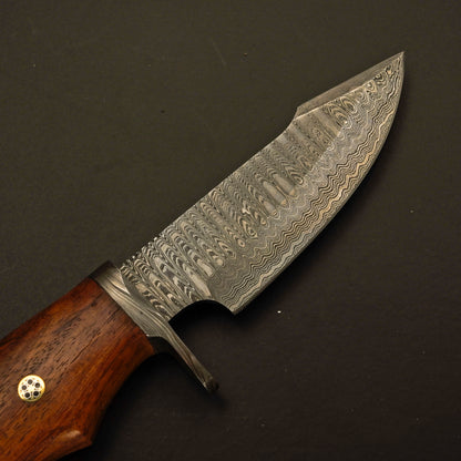 Damascus Hunting & Camping Knife with Elegant Rosewood Handle - Wildland Blades
