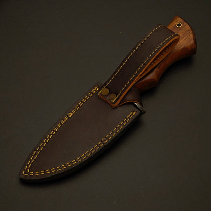 Damascus Hunting & Camping Knife with Elegant Rosewood Handle - Wildland Blades