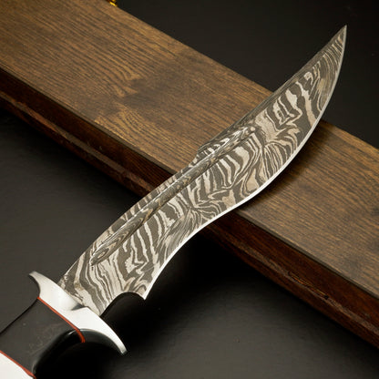 The Shadow Fang – Hand-Forged Damascus Steel Dagger with Black Handle - Wildland Blades
