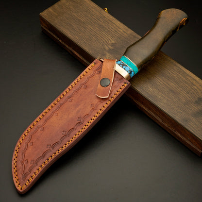 The Copper Tide – Copper Damascus Steel Knife with Marbled Handle & Turquoise Accent - Wildland Blades