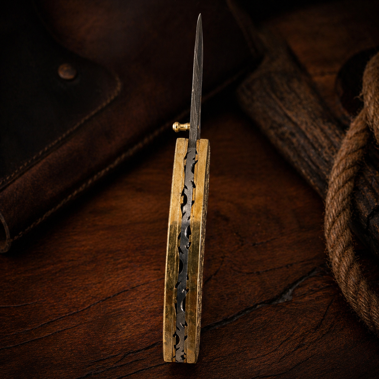 Imperial Bloom Damascus Steel Folding Pocket Knife with Golden Floral Handle - Wildland Blades