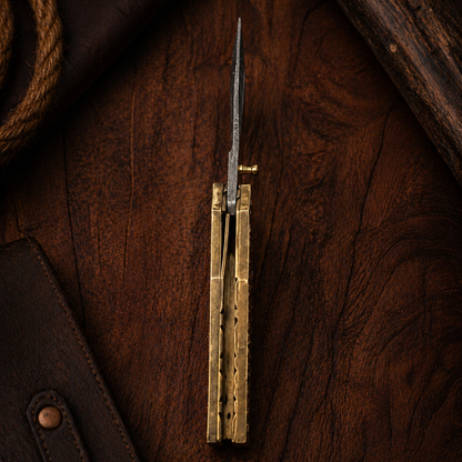 Imperial Bloom Damascus Steel Folding Pocket Knife with Golden Floral Handle - Wildland Blades
