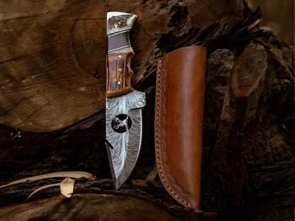 11” Collector's Edition Hand-Forged Damascus Steel Skinner Knife with Natural Bone & Wood Handle - Wildland Blades