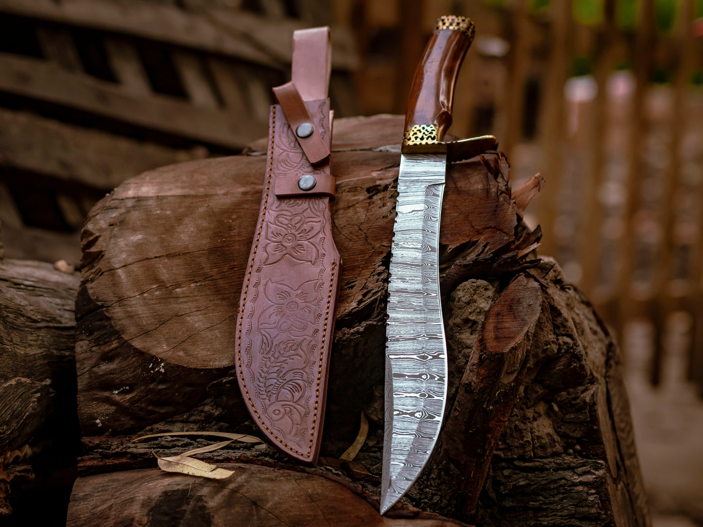 The Viper's Fang: Hand-Forged Damascus Steel Bowie Survival Knife with Rosewood Handle - Wildland Blades