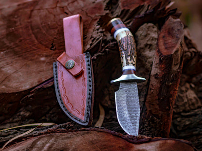 Triad of Wilderness: Hand-Forged Damascus Steel Knives with Stag & Brass Guard Handles - Wildland Blades