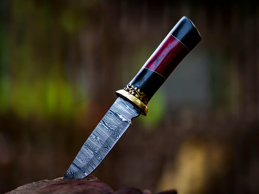 The Red Viper: Damascus Steel Fixed Blade Knife with Ebony and Red Wood Handle - Wildland Blades