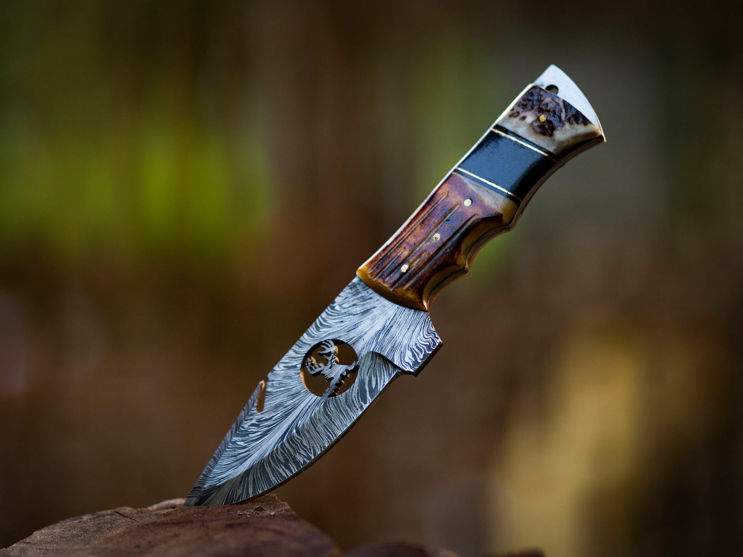 11” Collector's Edition Hand-Forged Damascus Steel Skinner Knife with Natural Bone & Wood Handle - Wildland Blades