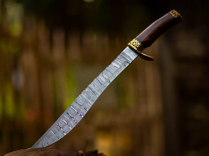 The Viper's Fang: Hand-Forged Damascus Steel Bowie Survival Knife with Rosewood Handle - Wildland Blades