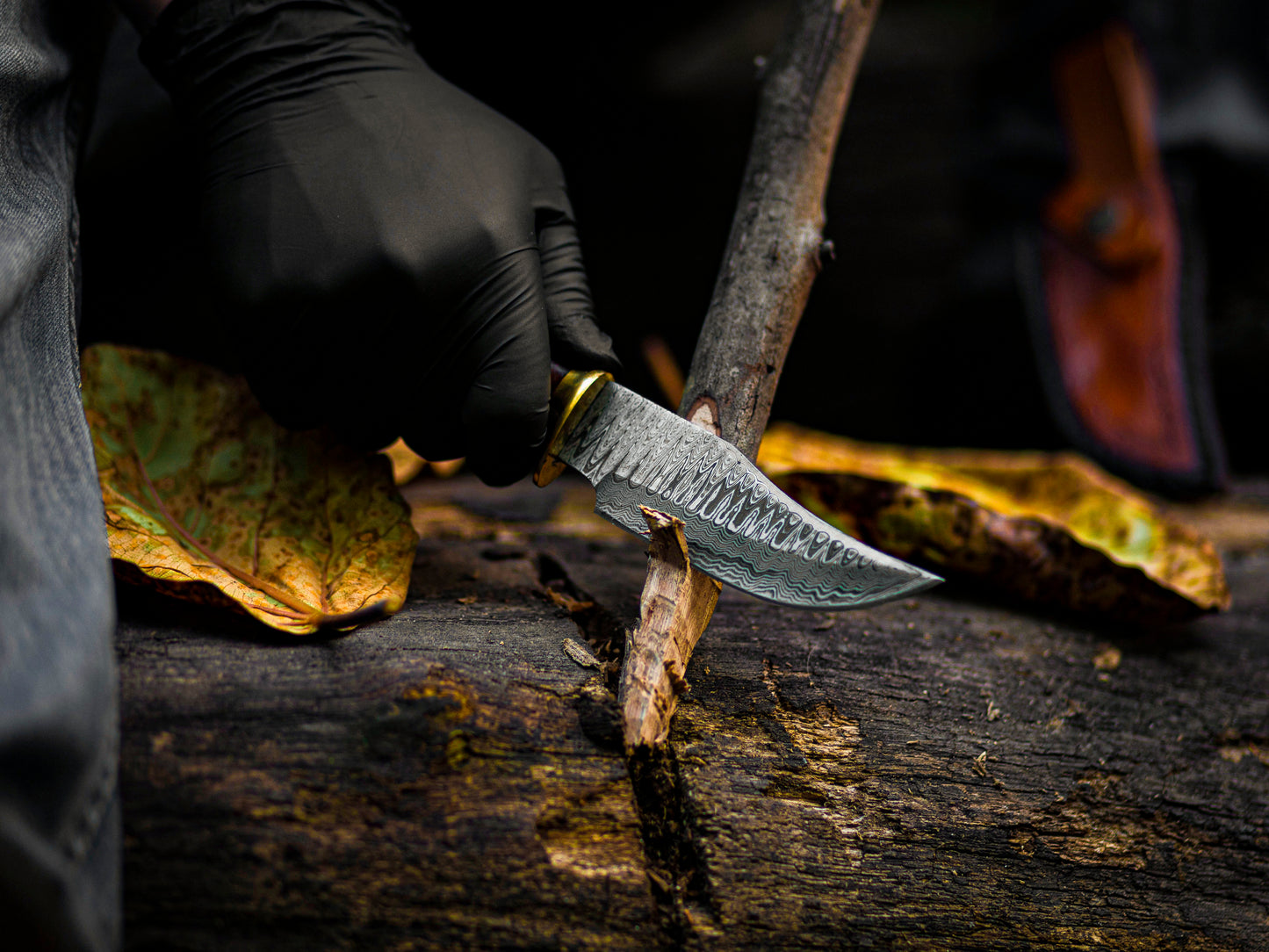 The Antler's Edge: Hand-Forged Damascus Steel Knife with Stag & Brass Guard Handle - Wildland Blades