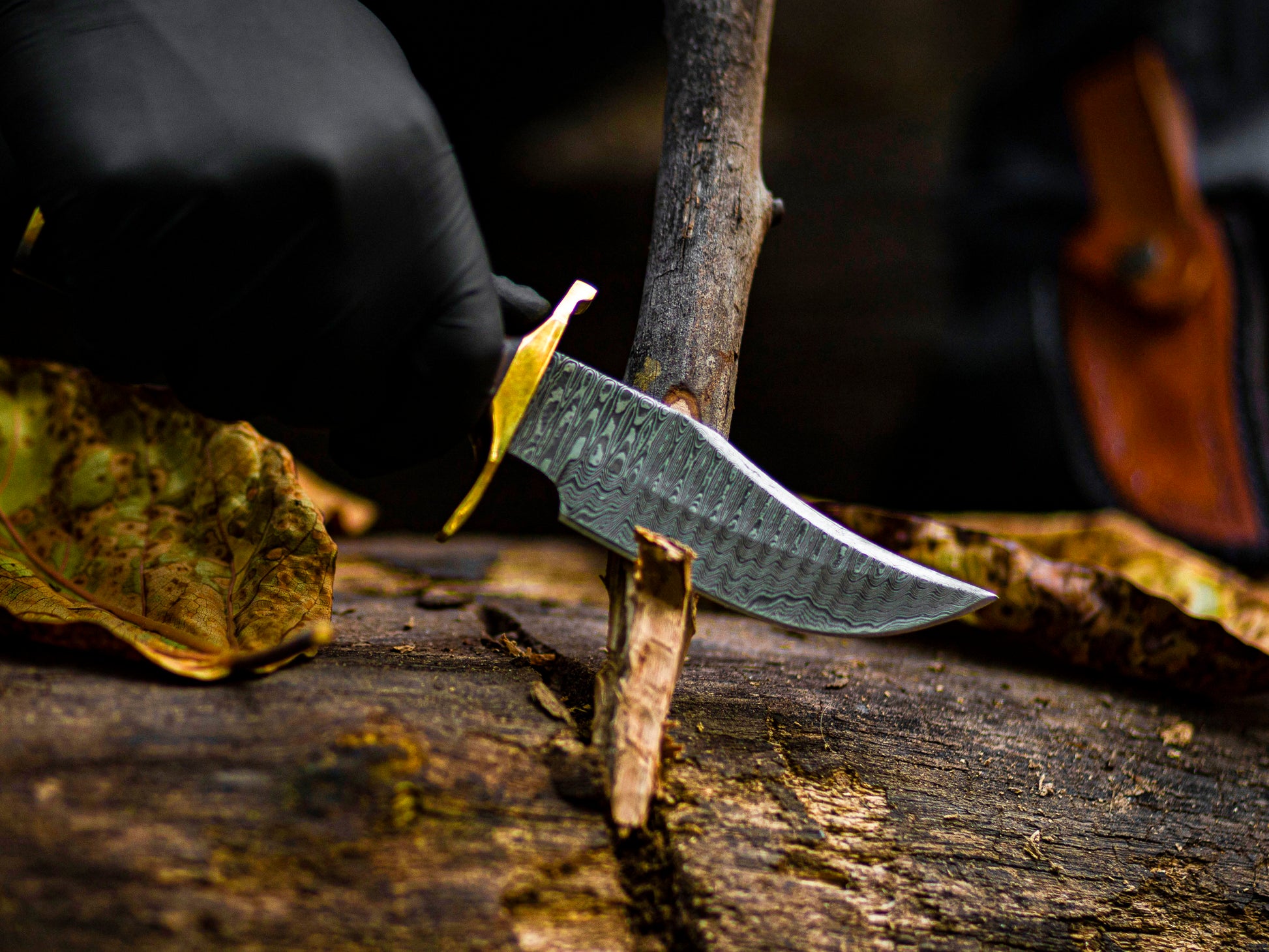 The Stag Spirit: Hand-Forged Damascus Steel Knife with Stag & Brass Guard Handle - Wildland Blades