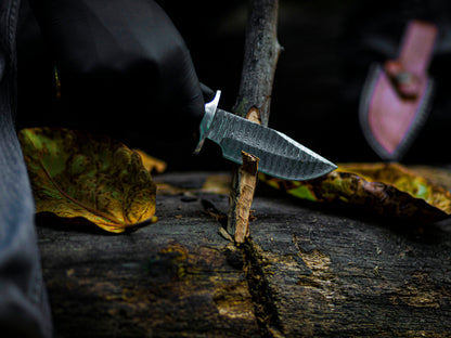 The Woodland Warrior: Hand-Forged Damascus Steel Knife with Stag Handle - Wildland Blades