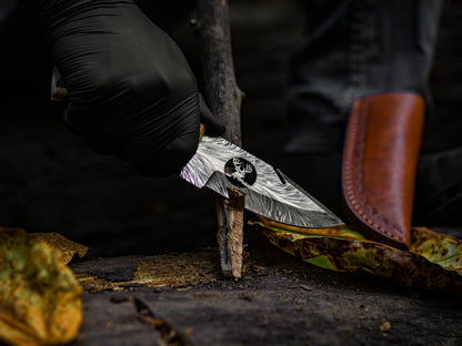 11” Collector's Edition Hand-Forged Damascus Steel Skinner Knife with Natural Bone & Wood Handle - Wildland Blades