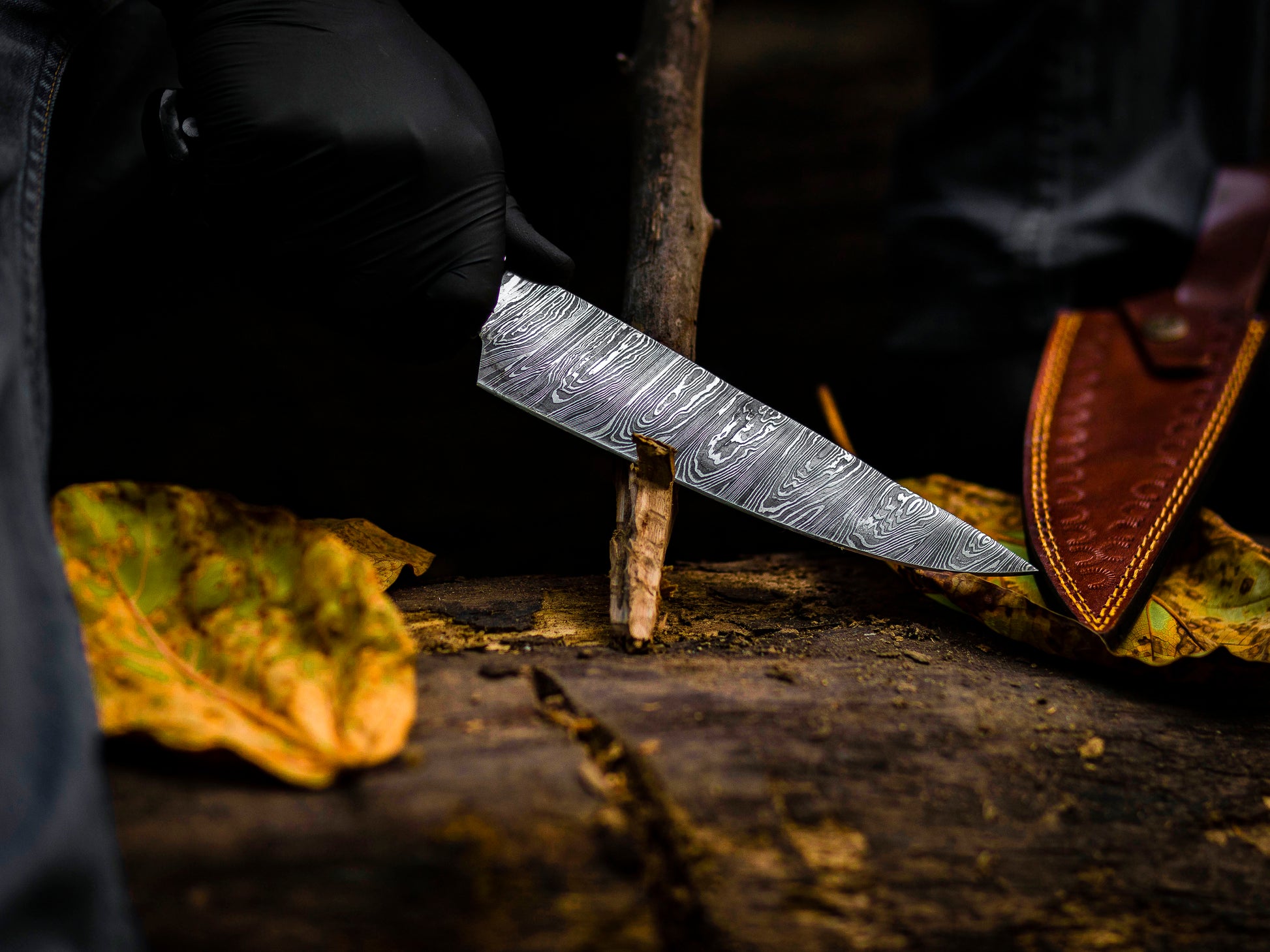 The Dark River: Hand-Forged Damascus Steel Chef Knife with Black Micarta Handle - Wildland Blades