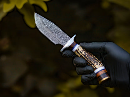 Triad of Wilderness: Hand-Forged Damascus Steel Knives with Stag & Brass Guard Handles - Wildland Blades