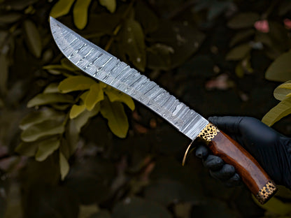 The Viper's Fang: Hand-Forged Damascus Steel Bowie Survival Knife with Rosewood Handle - Wildland Blades