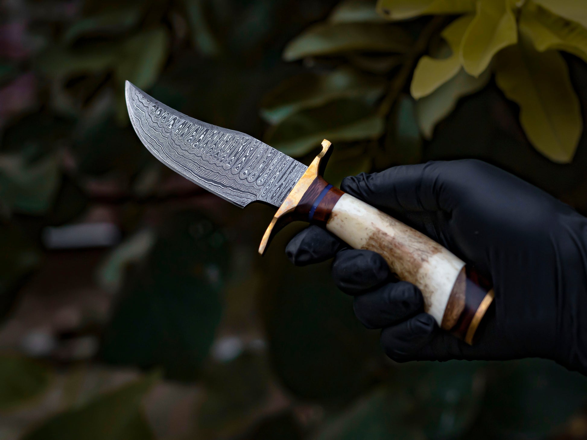 Triad of Wilderness: Hand-Forged Damascus Steel Knives with Stag & Brass Guard Handles - Wildland Blades