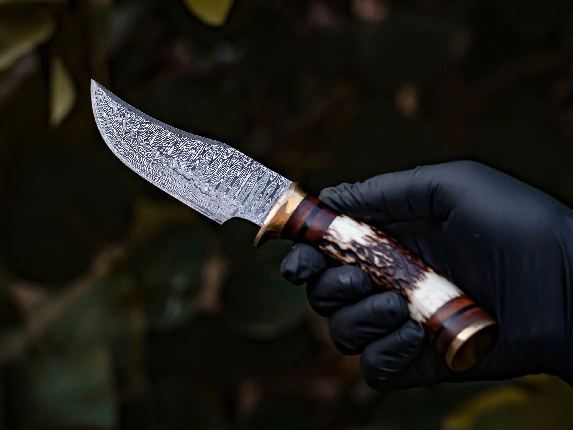 Triad of Wilderness: Hand-Forged Damascus Steel Knives with Stag & Brass Guard Handles - Wildland Blades