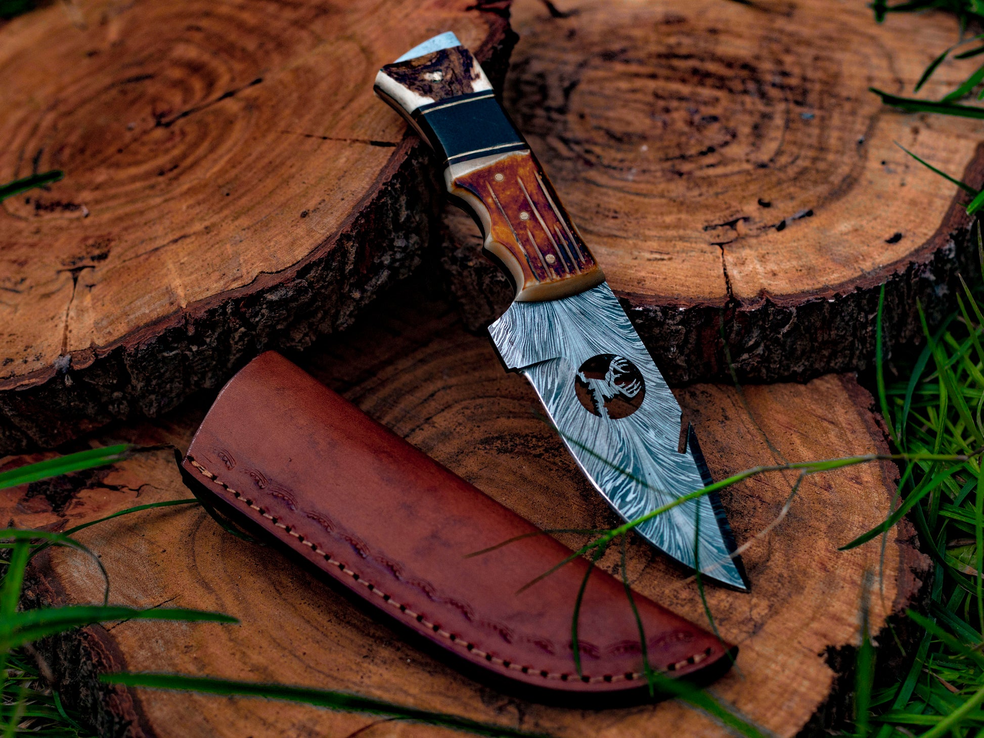 11″ Collector’s Skinner – Damascus Bone & Wood Handle Knife
