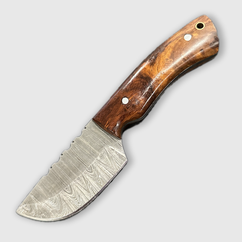 Exquisite Handmade Damascus Steel Fixed Blade Skinner Knife with Elegant Rosewood Handle - Wildland Blades