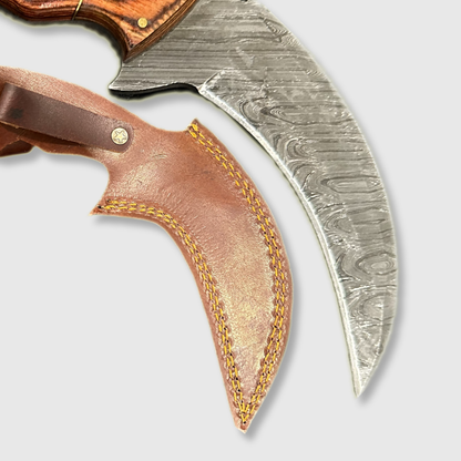 Fixed Blade Elegance Handcrafted 8.5" Claw - Damascus Steel, with Tali Wood Handle - Wildland Blades