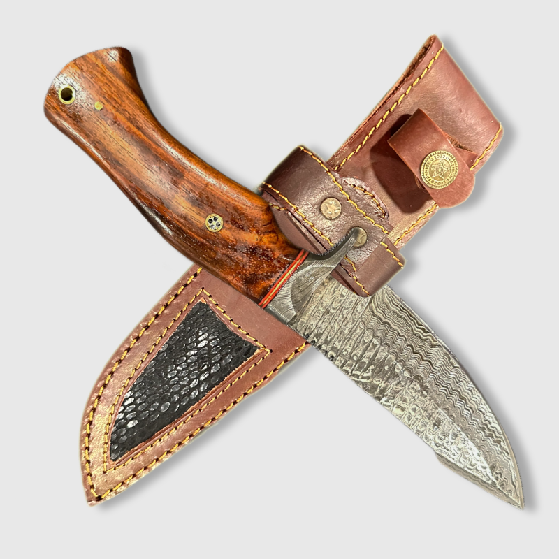 Handmade Damascus Steel Hunting & Camping Knife with Rosewood Handle - Wildland Blades