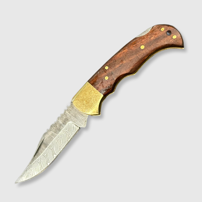 Regal Damascus Steel Folding Pocket Knife with Rosewood handle - Wildland Blades