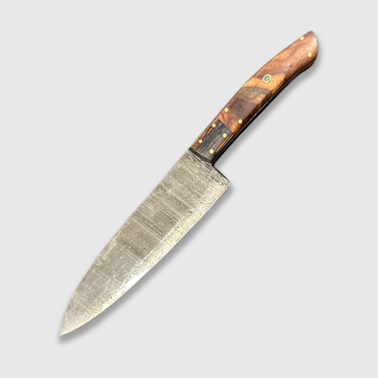 12"  Elegant Damascus Steel Chef Knife with Dark Wood Handle - Wildland Blades