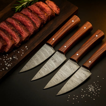 Exquisite Damascus Steel Steak Knife Set for Fine Dining